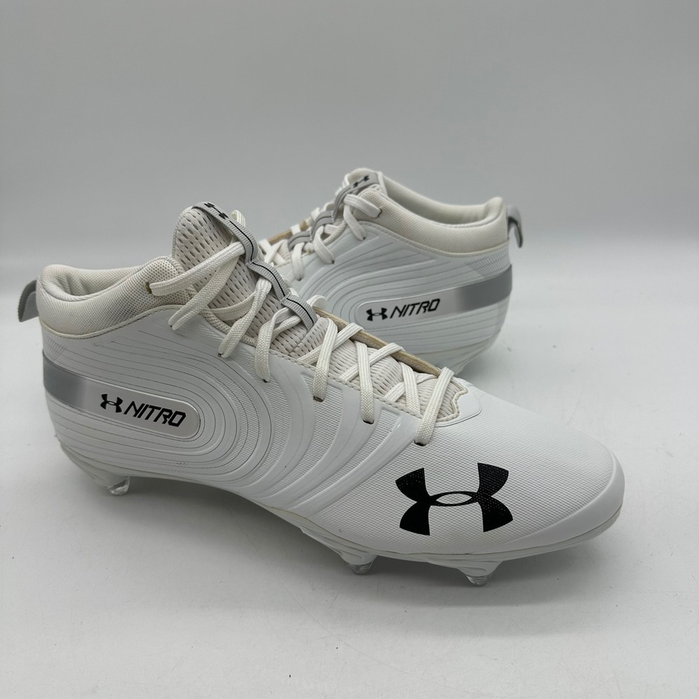 Under Armour 3021428-100 Mens‎ Size 13 Team Nitro Mid MC White Football Cleats